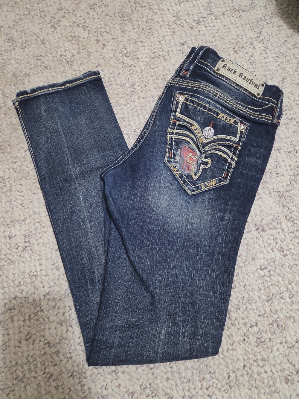 Rock Revival Women's Dark Blue Embellished Pocket Jeans